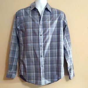 Spring & Mercer Men's Size M Classic Blue, Tan, Gray Plaid Long Sleeve Shirt‎